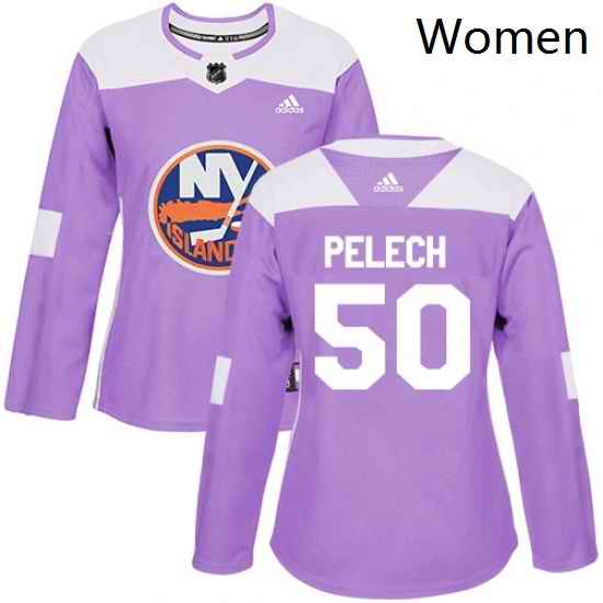 Womens Adidas New York Islanders 50 Adam Pelech Authentic Purple Fights Cancer Practice NHL Jersey